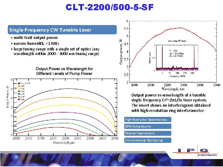 CLT-2200/500 -5 -SF Single-Frequency CW Tunable Laser • multi Watt output power • narrow