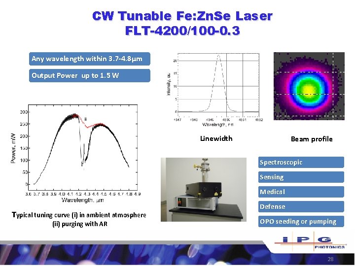 CW Tunable Fe: Zn. Se Laser FLT-4200/100 -0. 3 Any wavelength within 3. 7