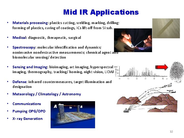Mid IR Applications • Materials processing: plastics cutting, welding, marking, drilling; forming of plastics,