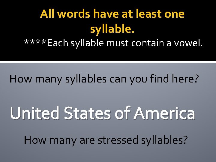 All words have at least one syllable. ****Each syllable must contain a vowel. How