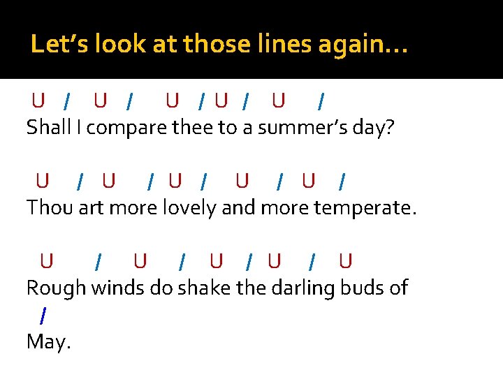 Let’s look at those lines again… U / U / U / Shall I