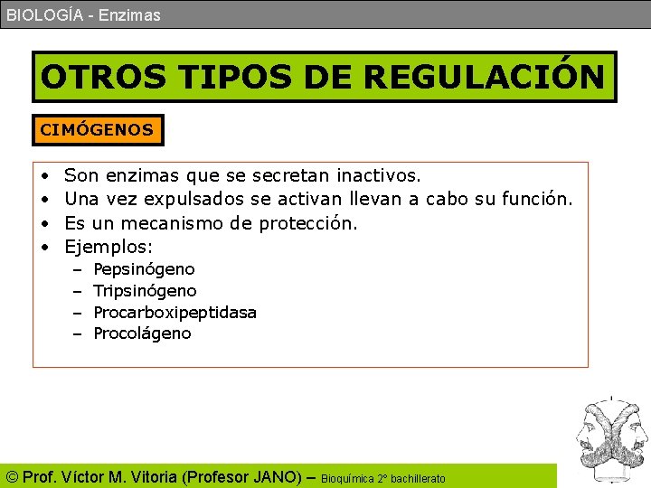 BIOLOGÍA - Enzimas OTROS TIPOS DE REGULACIÓN CIMÓGENOS • • Son enzimas que se