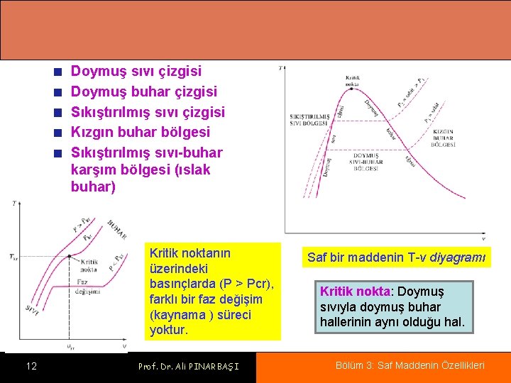 Doymuş sıvı çizgisi Doymuş buhar çizgisi Sıkıştırılmış sıvı çizgisi Kızgın buhar bölgesi Sıkıştırılmış sıvı-buhar