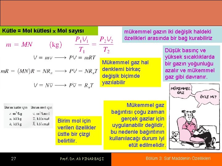 Kütle = Mol kütlesi Mol sayısı mükemmel gazın iki değişik haldeki özelikleri arasında bir