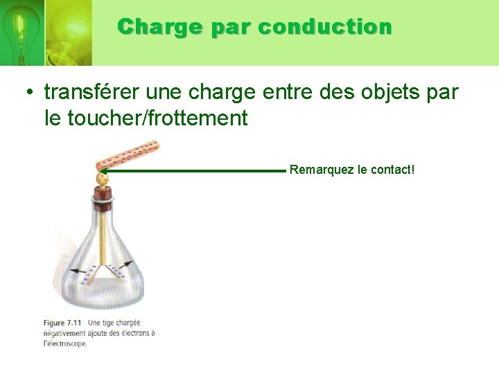 Charge par conduction • transférer une charge entre des objets par le toucher/frottement Remarquez