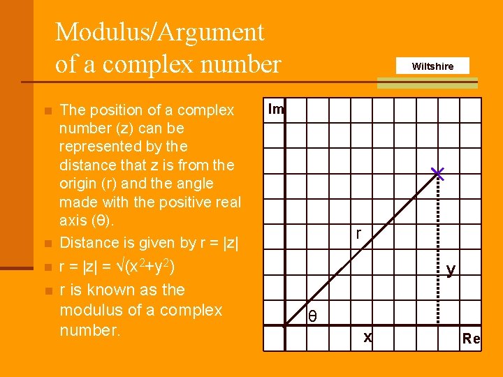 Modulus/Argument of a complex number n The position of a complex number (z) can