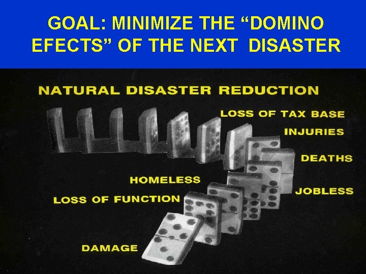 GOAL: MINIMIZE THE “DOMINO EFECTS” OF THE NEXT DISASTER 