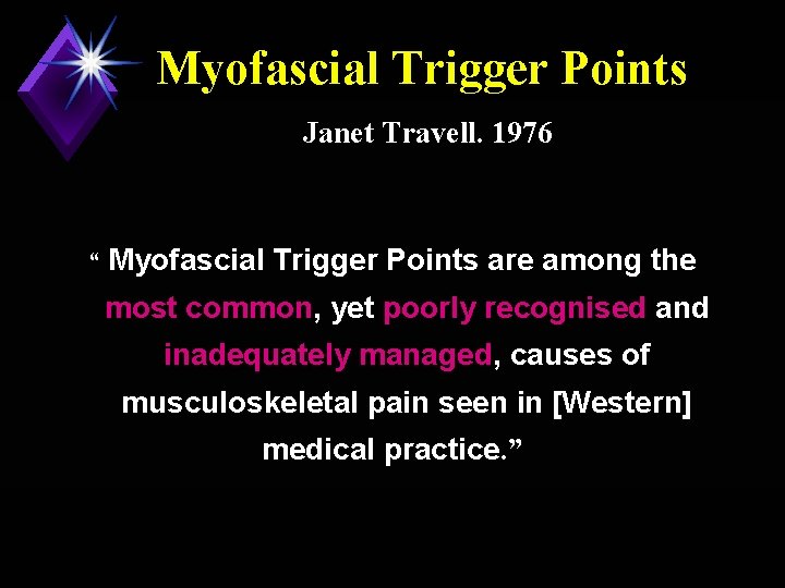 Myofascial Trigger Points Janet Travell. 1976 “ Myofascial Trigger Points are among the most