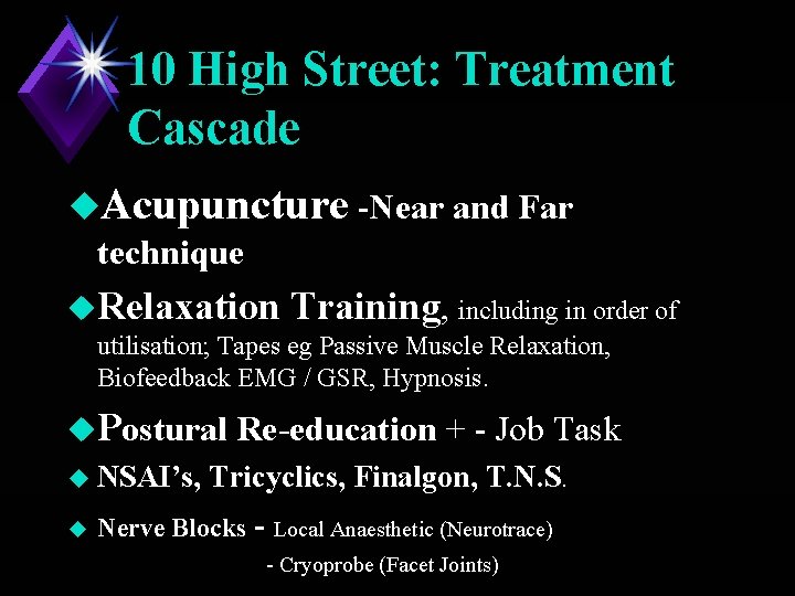 10 High Street: Treatment Cascade u. Acupuncture -Near and Far technique u. Relaxation Training,