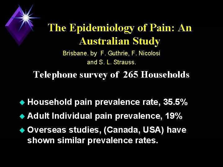 The Epidemiology of Pain: An Australian Study Brisbane. by F. Guthrie, F. Nicolosi and
