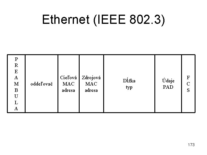 Ethernet (IEEE 802. 3) P R E A M B U L A oddeľovač