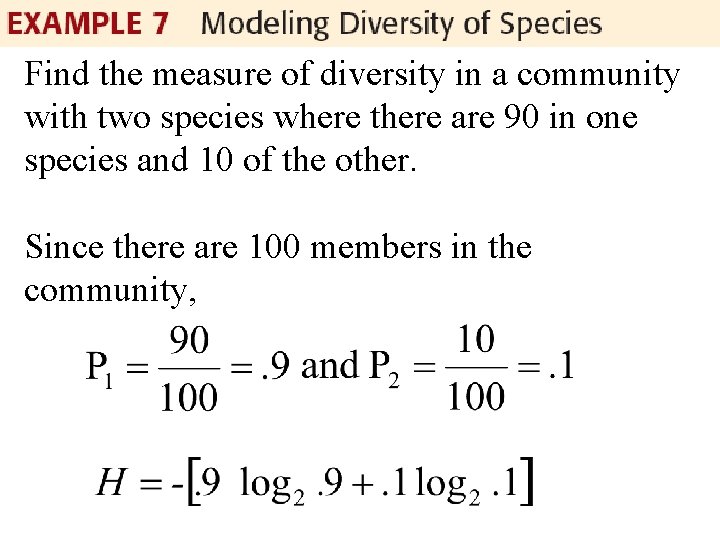 Find the measure of diversity in a community with two species where there are