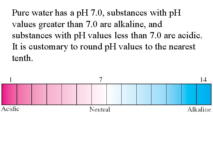 Pure water has a p. H 7. 0, substances with p. H values greater