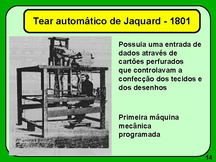 Tear automático de Jaquard - 1801 Possuia uma entrada de dados através de cartões