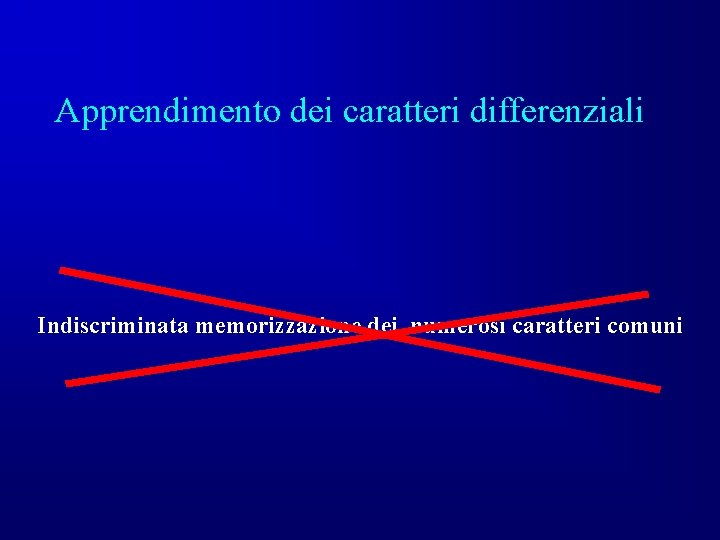 Apprendimento dei caratteri differenziali Indiscriminata memorizzazione dei numerosi caratteri comuni 