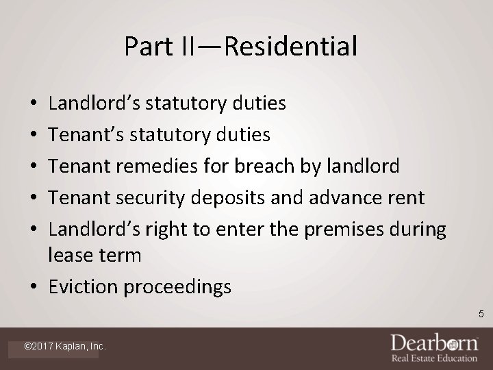 Part II—Residential Landlord’s statutory duties Tenant remedies for breach by landlord Tenant security deposits