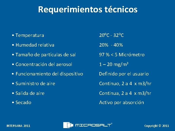 Requerimientos técnicos • Temperatura 20⁰C - 32⁰C • Humedad relativa 20% - 40% •