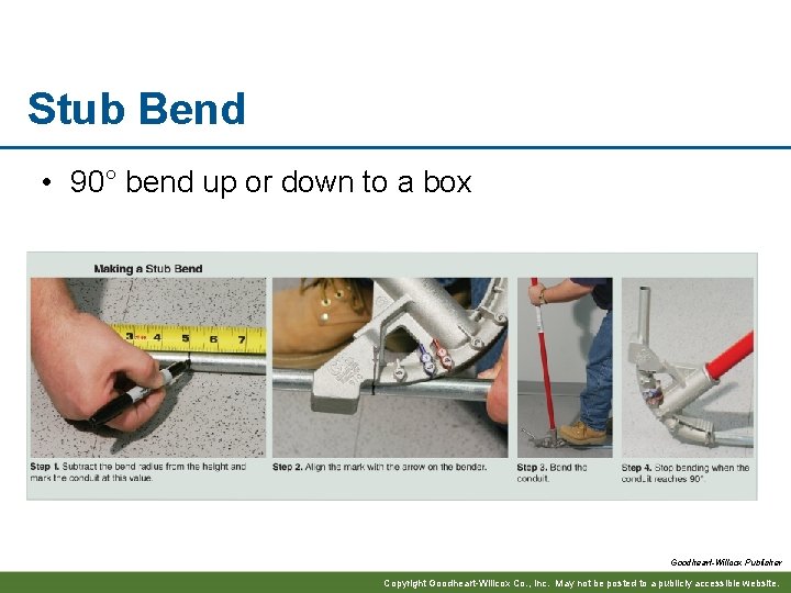 Stub Bend • 90° bend up or down to a box Goodheart-Willcox Publisher Copyright