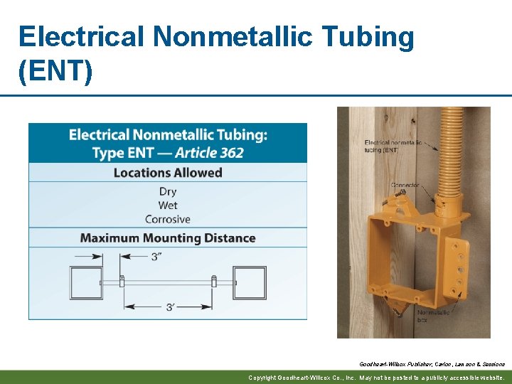 Electrical Nonmetallic Tubing (ENT) Goodheart-Willcox Publisher; Carlon, Lamson & Sessions Copyright Goodheart-Willcox Co. ,