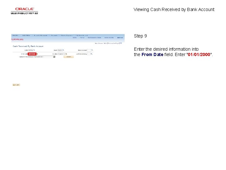 Viewing Cash Received by Bank Account Step 9 Enter the desired information into the