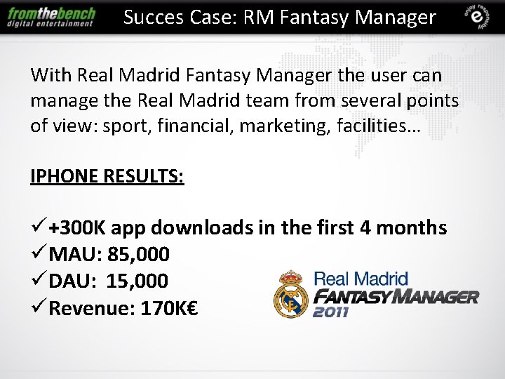 Succes Case: RM Fantasy Manager With Real Madrid Fantasy Manager the user can manage