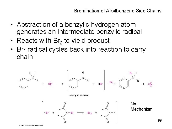 Bromination of Alkylbenzene Side Chains • Abstraction of a benzylic hydrogen atom generates an