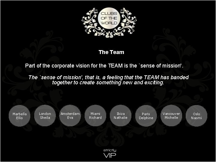 The Team Part of the corporate vision for the TEAM is the `sense of