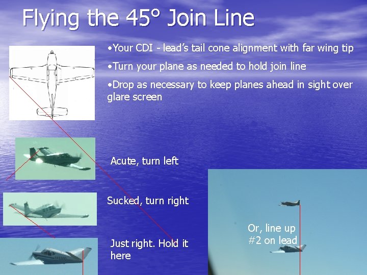 Flying the 45° Join Line • Your CDI - lead’s tail cone alignment with