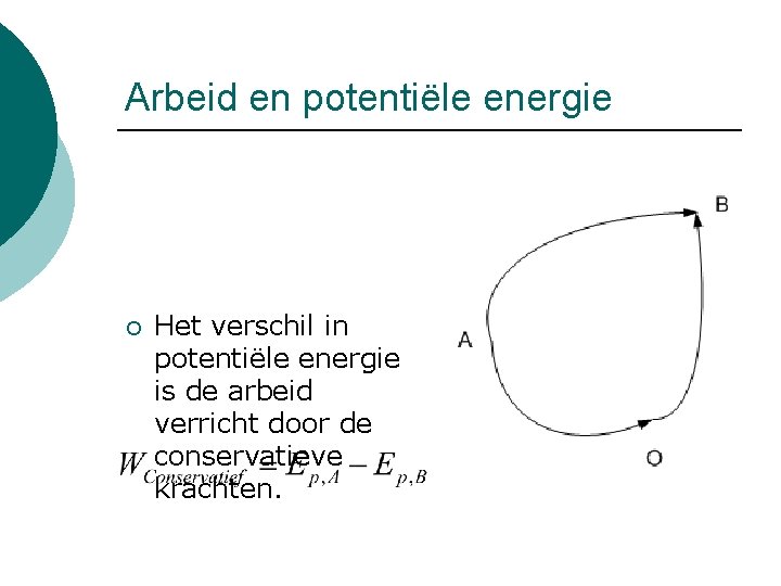 Arbeid en potentiële energie ¡ Het verschil in potentiële energie is de arbeid verricht