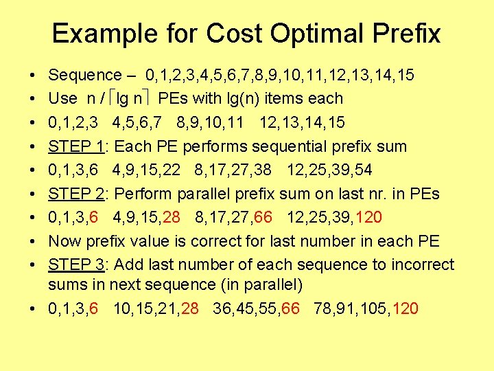 Example for Cost Optimal Prefix • • • Sequence – 0, 1, 2, 3,