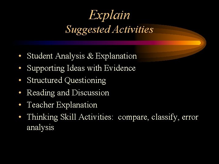 Explain Suggested Activities • • • Student Analysis & Explanation Supporting Ideas with Evidence