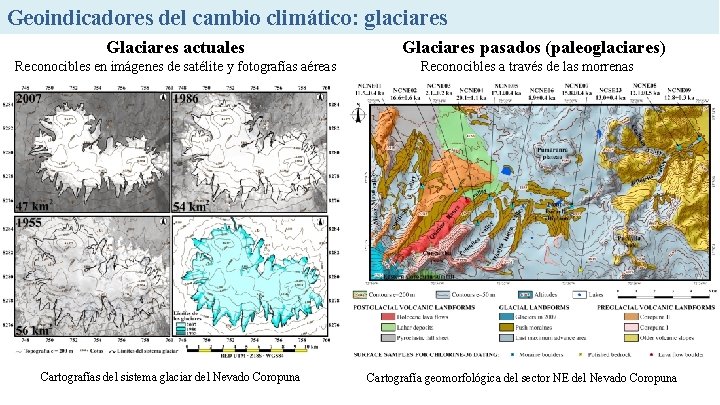 Geoindicadores del cambio climático: glaciares Glaciares actuales Reconocibles en imágenes de satélite y fotografías
