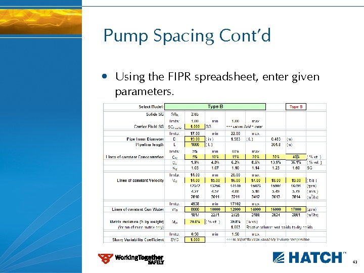 Pump Spacing Cont’d • Using the FIPR spreadsheet, enter given parameters. 43 