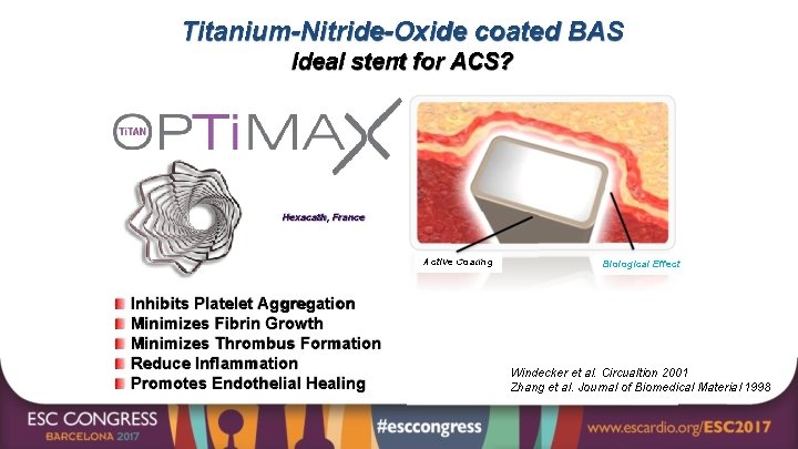 Titanium-Nitride-Oxide coated BAS Ideal stent for ACS? Hexacath, France Active Coating Inhibits Platelet Aggregation