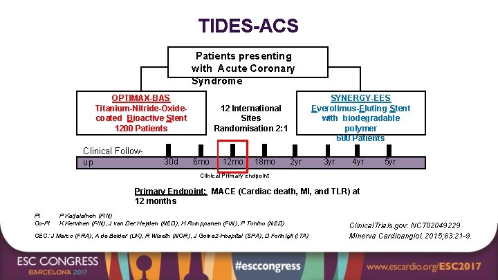 TIDES-ACS Patients presenting with Acute Coronary Syndrome OPTIMAX-BAS Titanium-Nitride-Oxidecoated Bioactive Stent 1200 Patients Clinical
