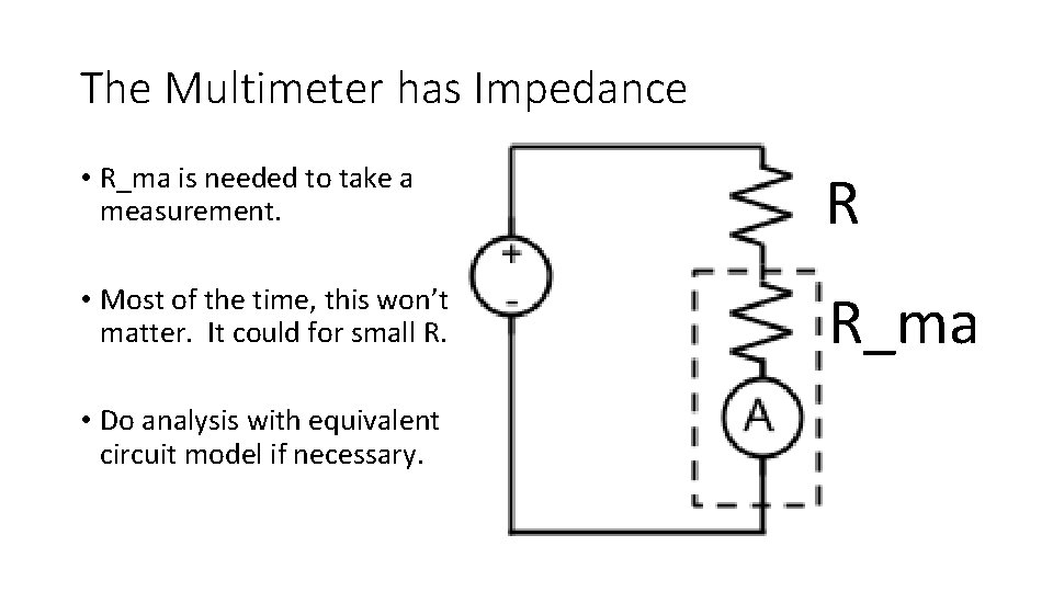 The Multimeter has Impedance • R_ma is needed to take a measurement. R •