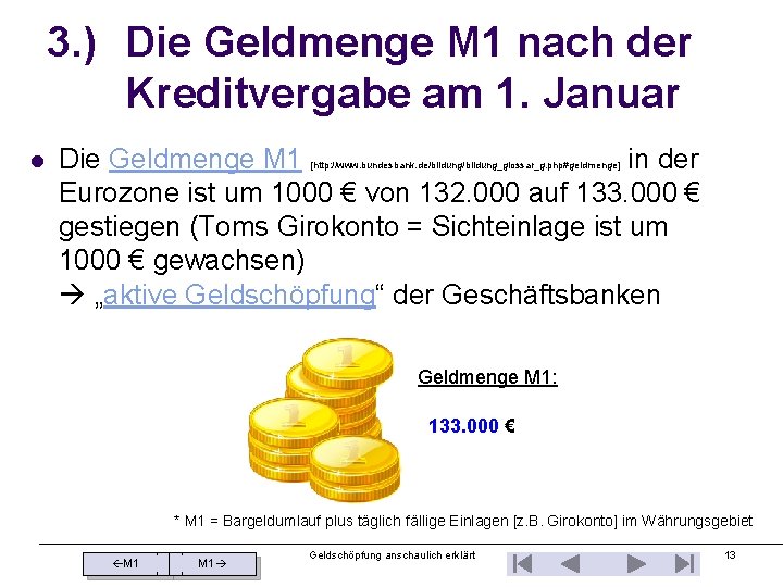 3. ) Die Geldmenge M 1 nach der Kreditvergabe am 1. Januar l Die