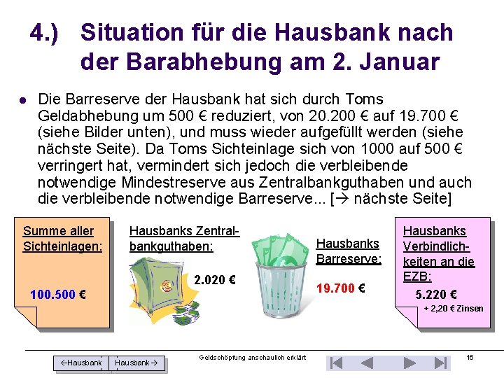 4. ) Situation für die Hausbank nach der Barabhebung am 2. Januar l Die