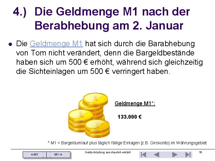 4. ) Die Geldmenge M 1 nach der Berabhebung am 2. Januar l Die