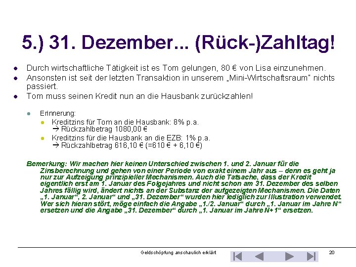 5. ) 31. Dezember. . . (Rück-)Zahltag! l l l Durch wirtschaftliche Tätigkeit ist