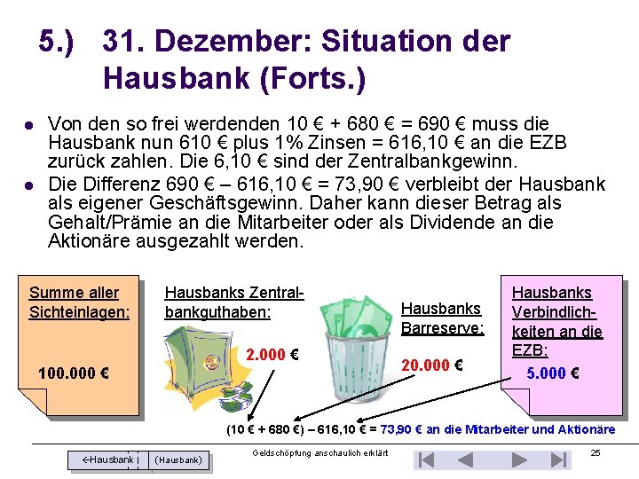 5. ) 31. Dezember: Situation der Hausbank (Forts. ) l l Von den so