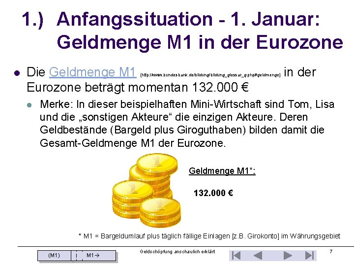 1. ) Anfangssituation - 1. Januar: Geldmenge M 1 in der Eurozone l Die