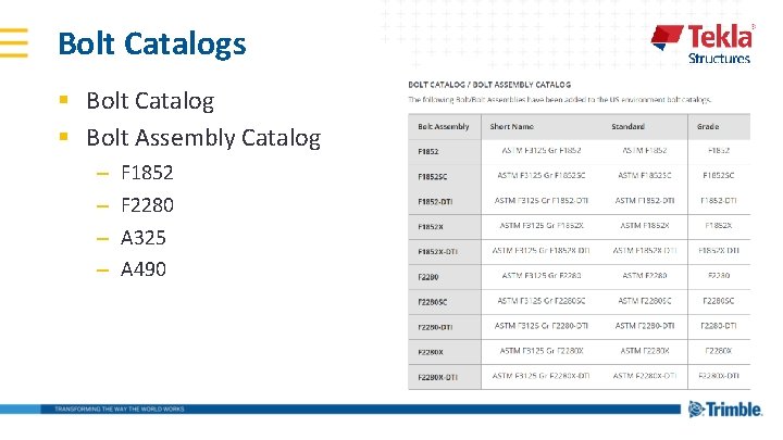 Bolt Catalogs § Bolt Catalog § Bolt Assembly Catalog – – F 1852 F