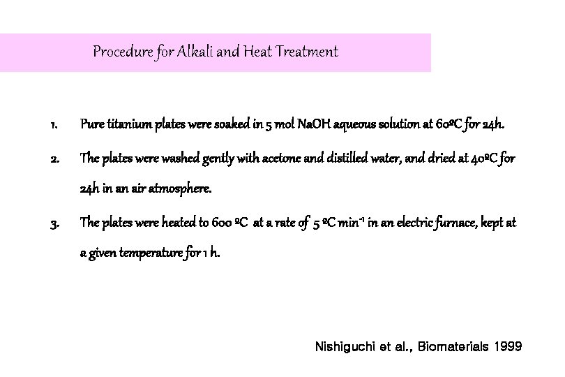 Procedure for Alkali and Heat Treatment 1. Pure titanium plates were soaked in 5