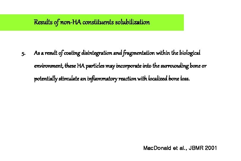 Results of non-HA constituents solubilization 5. As a result of coating disintegration and fragmentation