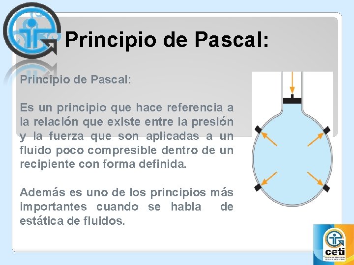 Principio de Pascal: Es un principio que hace referencia a la relación que existe