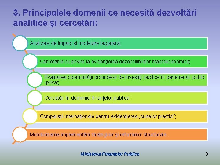 3. Principalele domenii ce necesită dezvoltări analitice şi cercetări: Analizele de impact și modelare