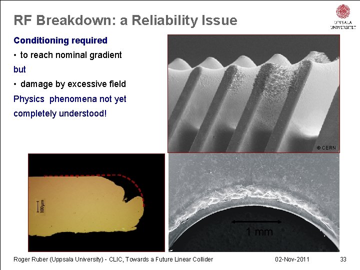 RF Breakdown: a Reliability Issue Conditioning required • to reach nominal gradient but •