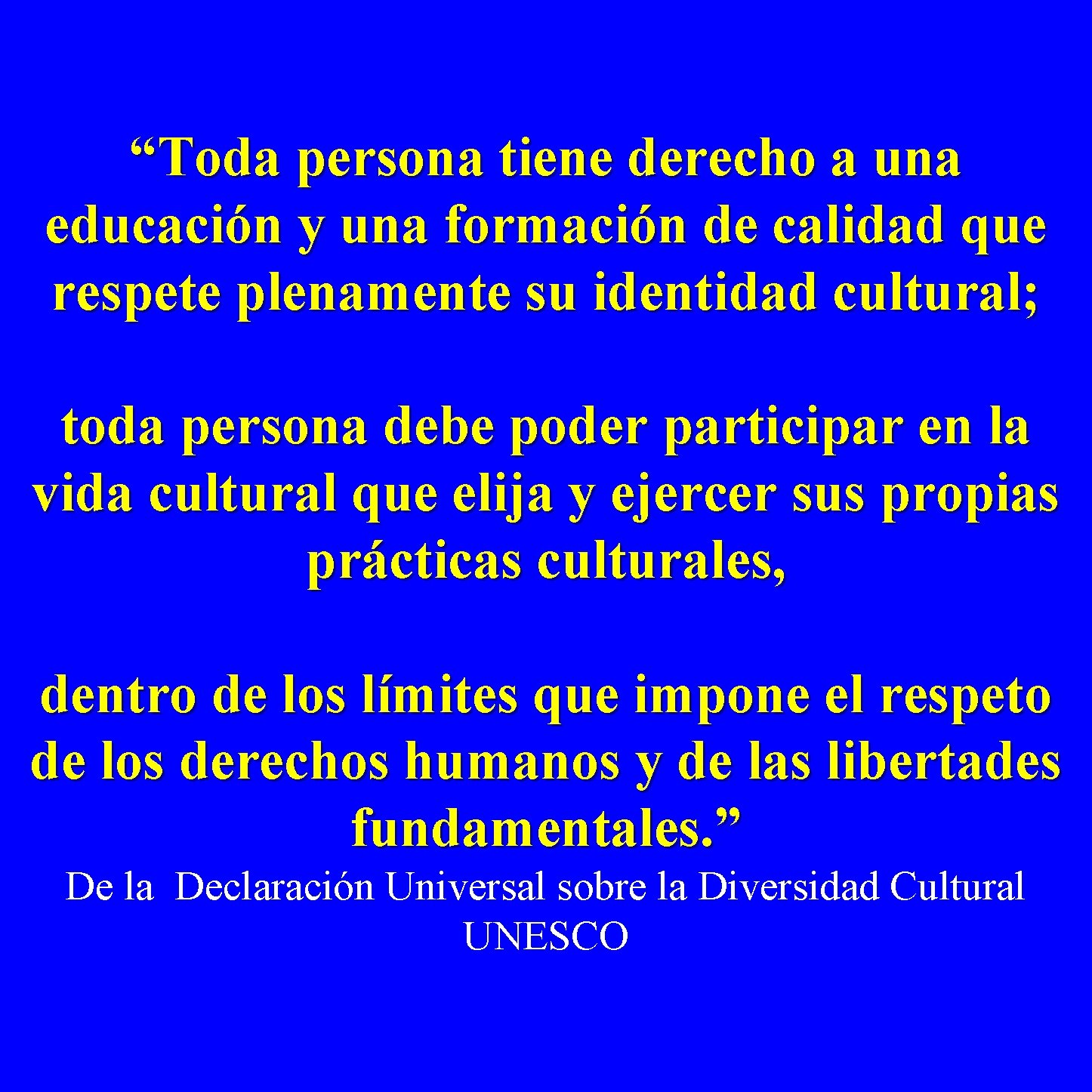 “Toda persona tiene derecho a una educación y una formación de calidad que respete