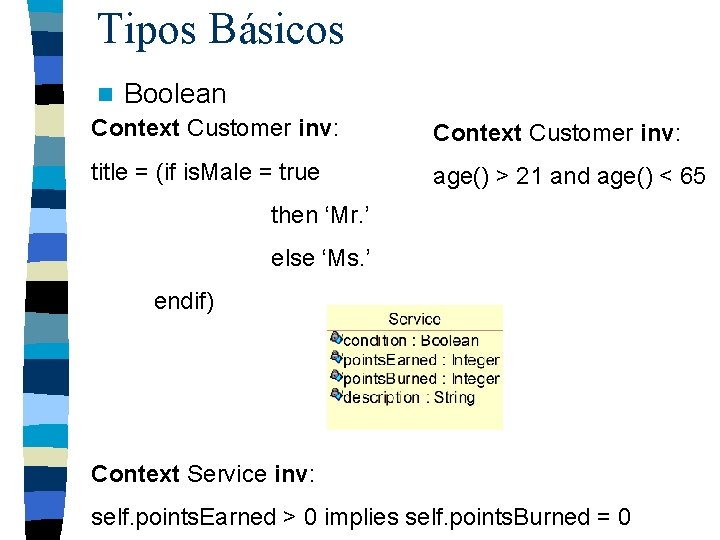 Tipos Básicos n Boolean Context Customer inv: title = (if is. Male = true
